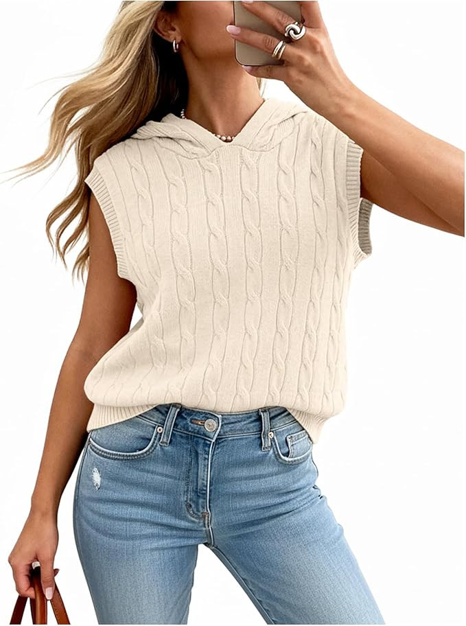 Women’s Sweater Vest Sleeveless Cable Hoodies Casual Knit Sweater Solid Lightweight Pullover Su... | Amazon (US)