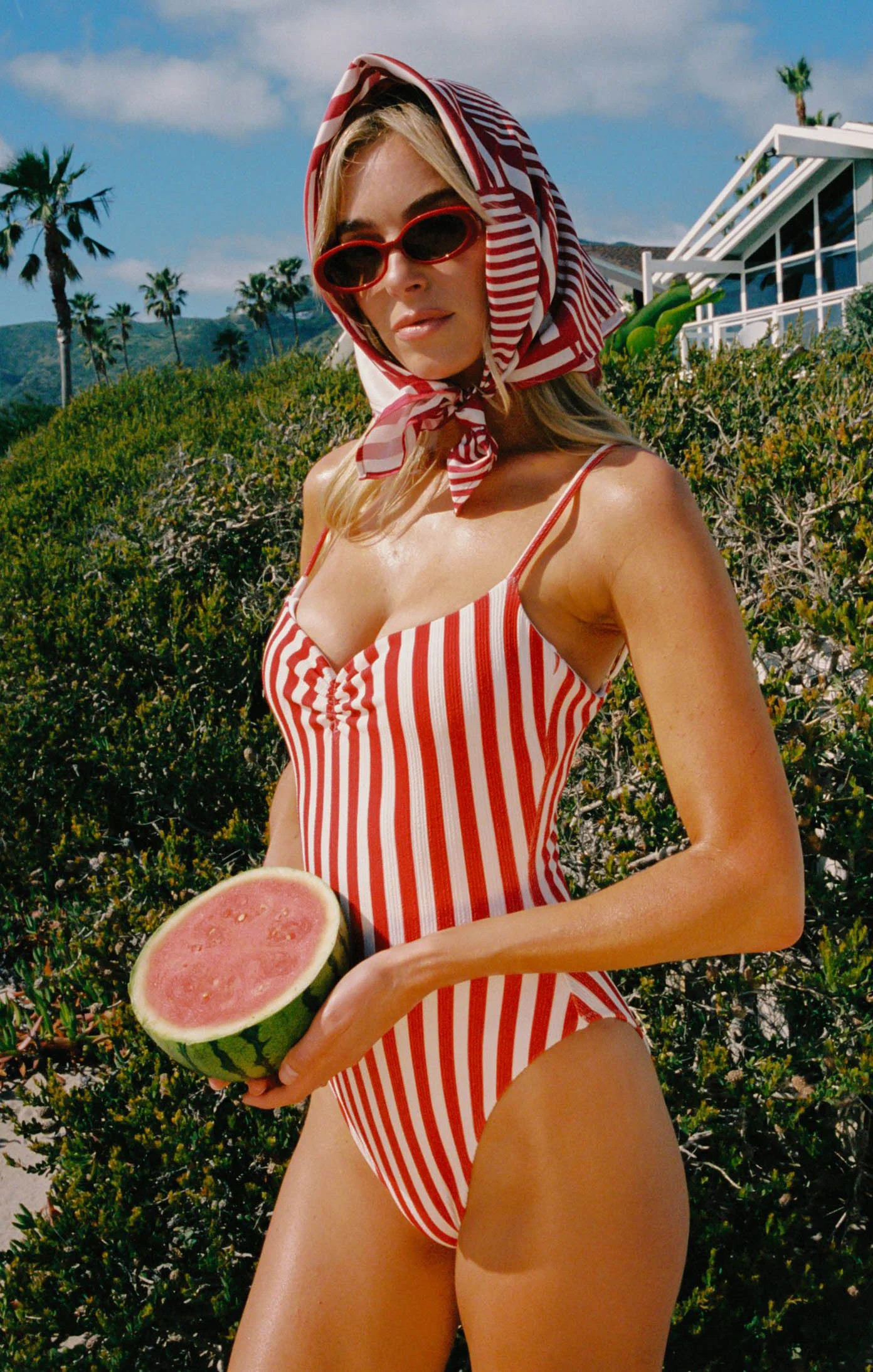 Bells Beach One Piece ~ Red Stripe Contour Scrunch | Show Me Your Mumu