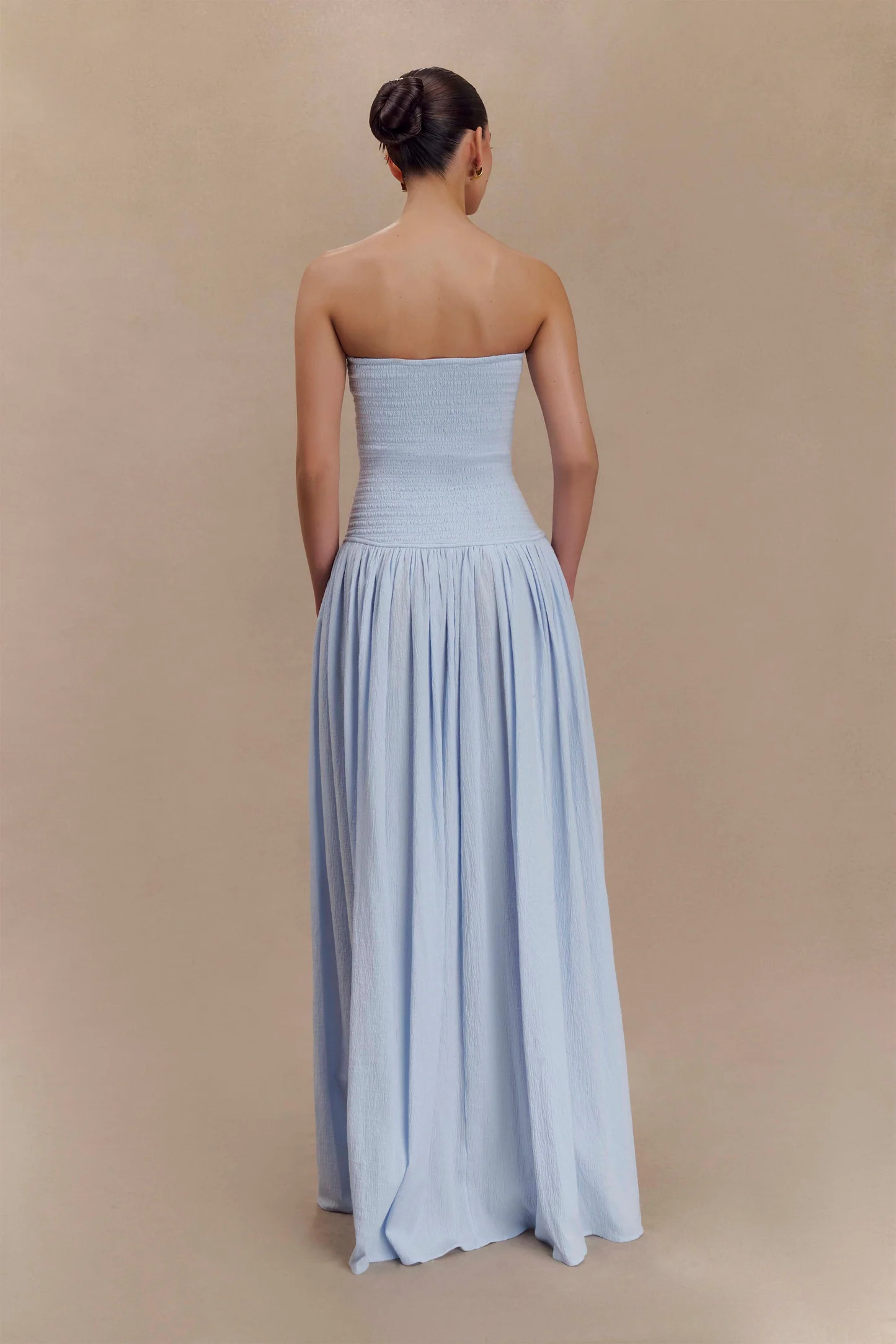 Cotton Shirring Maxi Dress - Powder Blue | MESHKI US