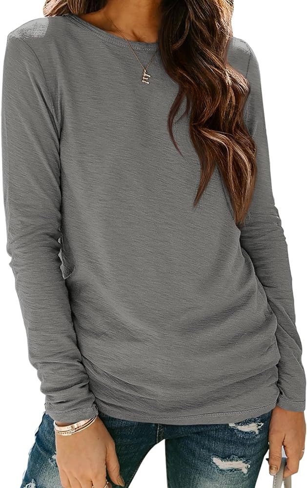 ATHMILE Womens Long Sleeve Round Neck Shirts Basic Tee Casual Top Fall Trendy Tunic Outfits Fitte... | Amazon (US)