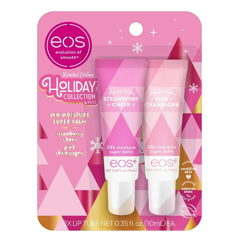 eos Holiday 24H Moisture Super Balm- Strawberry Cheer & Pink Champagne, 0.35 fl oz, 2-Pack | Walmart (US)