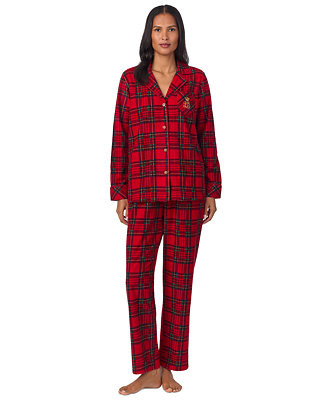 Lauren Ralph Lauren Women's Printed Notched-Collar Pajama Set - Macy's | Macy's