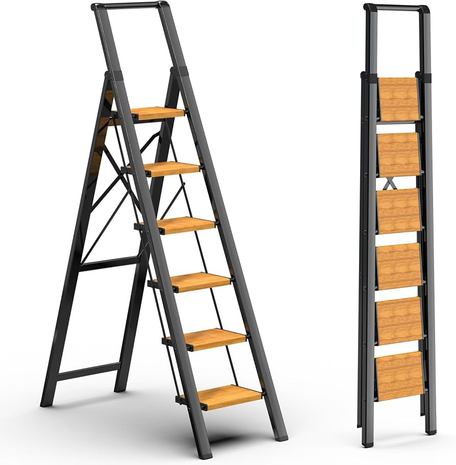 GameGem 6 Step Ladder for 12 Feet High Ceiling, Lightweight Aluminum Folding Step Stool with Conv... | Amazon (US)