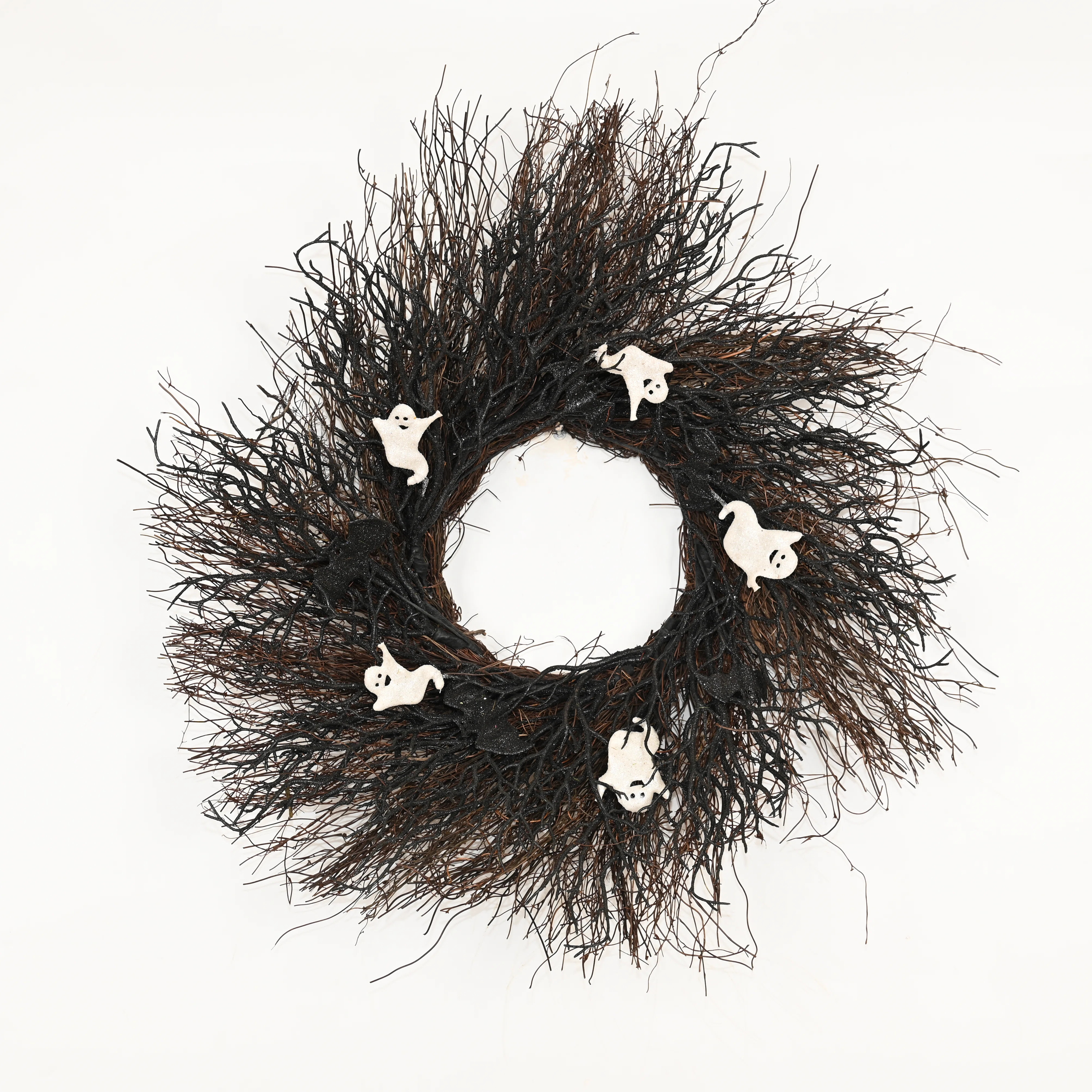 20" Artificial Farmhouse Twig Fall Autumn Wreath For Front Door, Ghost Festival Halloween Wreath Decoration | Wayfair North America