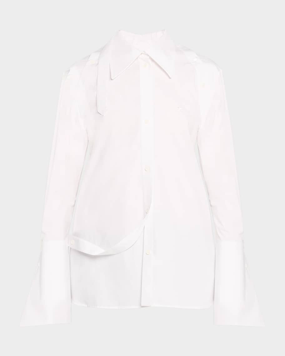 Courreges Layered One-Shoulder Button-Front Blouse | Neiman Marcus