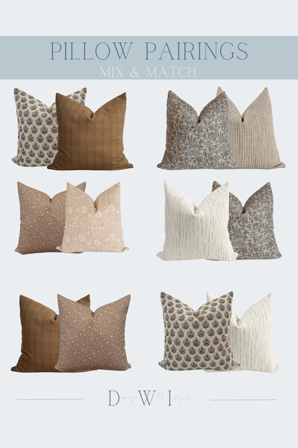 Pillow Pairings: Mix and Match Combinations

This Pillow Pairings mood board showcases mix-and-match pillow combinations designed to bring warmth, pattern, and texture to any space. From earthy plaids and soft florals to timeless neutrals, these curated options make it easy to create a layered look for sofas, beds, or accent chairs. Perfect for modern, transitional, or farmhouse-inspired interiors, these pillow pairings strike the right balance between comfort and style. Shop these coordinating options directly on LTK.


#PillowPairings #InteriorDesignIdeas #HomeDecorInspiration #MixAndMatchPillows #PatternMixing #DecorMoodBoard #LTKHome #LivingRoomDecor #BedroomStyling #CozyHomeDesign #InteriorDesignTrends #HomeStylingTips
 

 #LTKHome