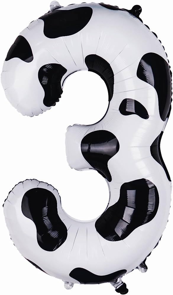 Cow Print Balloon 3rd Birthday Decorations - 40 inch Foil Mylar Cow Balloon Number 3 Moo Three Fa... | Amazon (US)