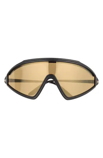 TOM FORD 00mm Shield Sunglasses in Shiny Black /Brown Mirror at Nordstrom Rack | Nordstrom Rack