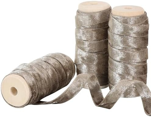 3 Rolls Khaki Velvet Ribbon Double-Sided Handmade Glossy Fabric Trim Wooden Spool Thin Ribbon for... | Amazon (US)