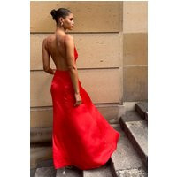 Kamala Low Back Satin Maxi Dress - Red | MESHKI US