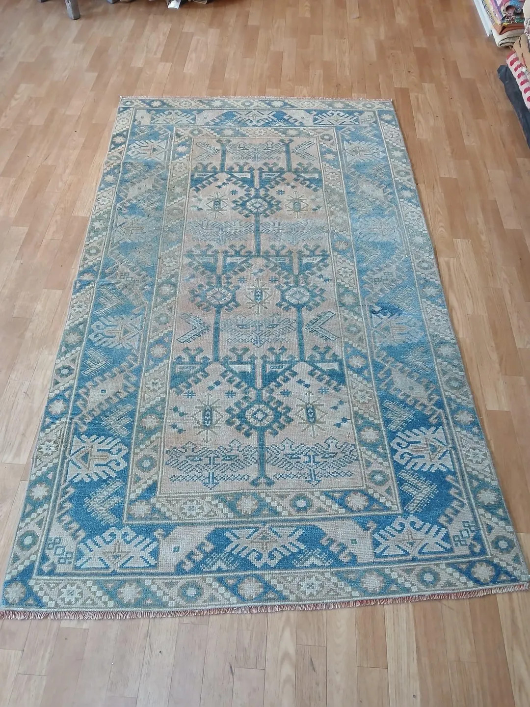 6.7 X 3.10 Ft Vintage Turkish Rug – Handmade Anatolian Oushak Style Area Rug – Muted Blue Bei... | Etsy (US)