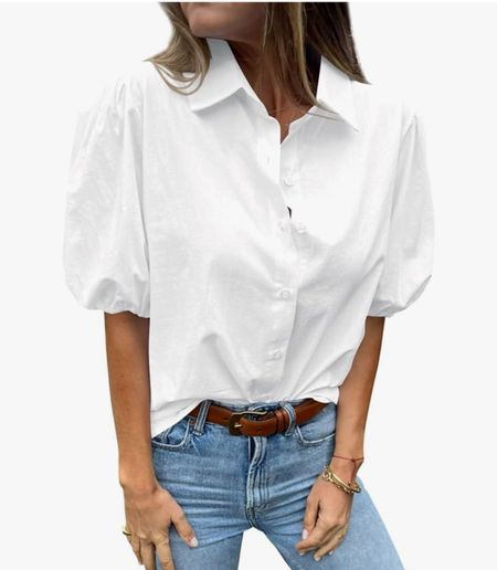 Puff sleeve button down white shirt 

#LTKWorkwear #LTKFindsUnder50 #LTKOver40