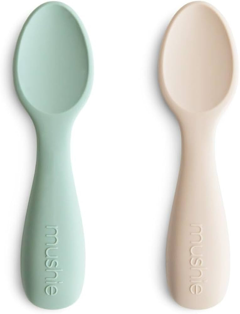 mushie Silicone Toddler Starter Spoons | 2 Pack (Cambridge Blue/Shifting Sand) | Amazon (US)