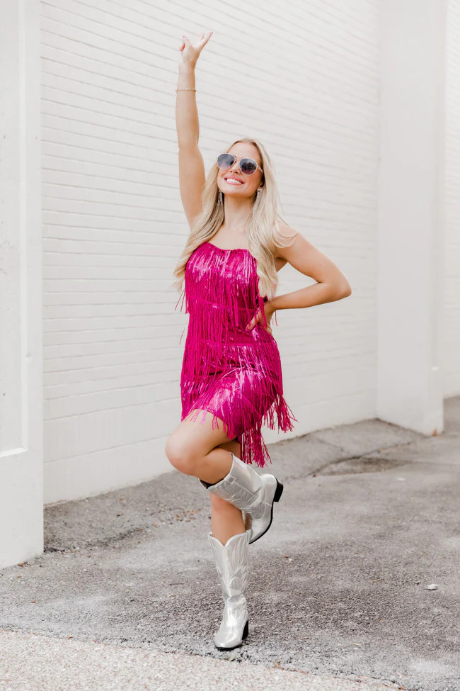 Just Ask Me Pink Sequin Fringe Tank Mini Dress | Pink Lily