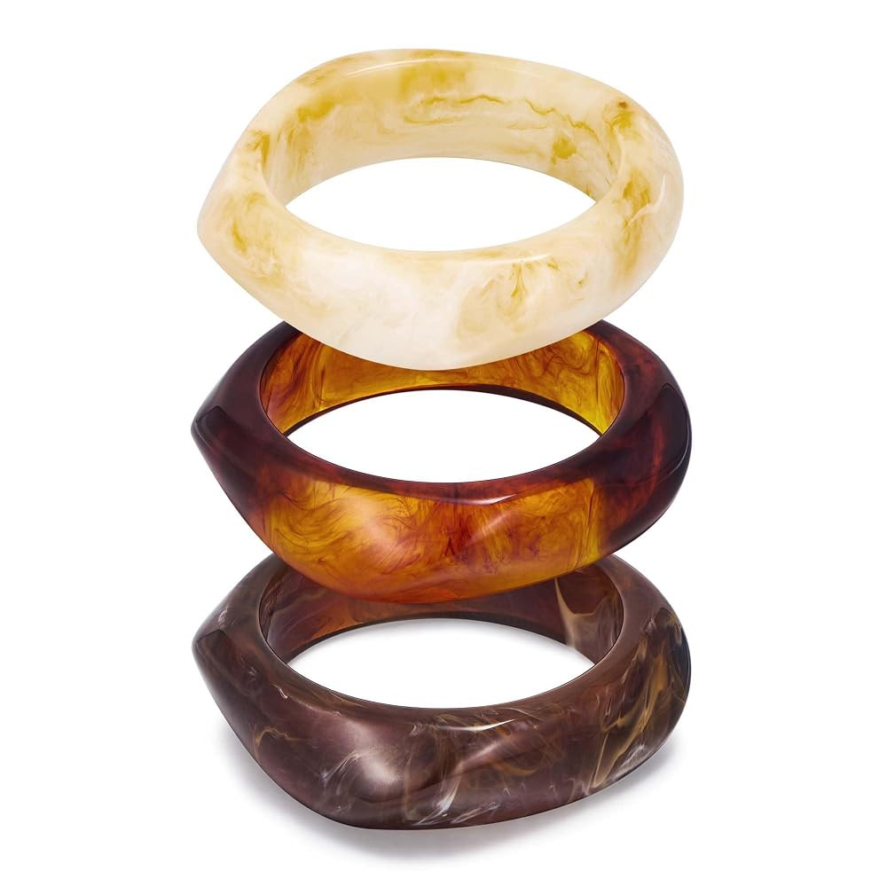 LILIE&WHITE 3 Pcs Dark Brown And White Acrylic Bangle Bracelets For Women Classic Colorful Statem... | Amazon (US)