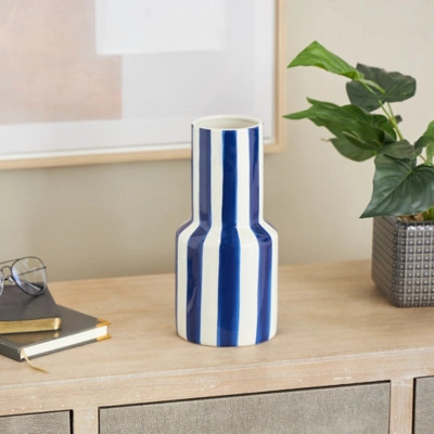 Bayberry Lane Vase with Blue Stripes, White | Ashley Homestore