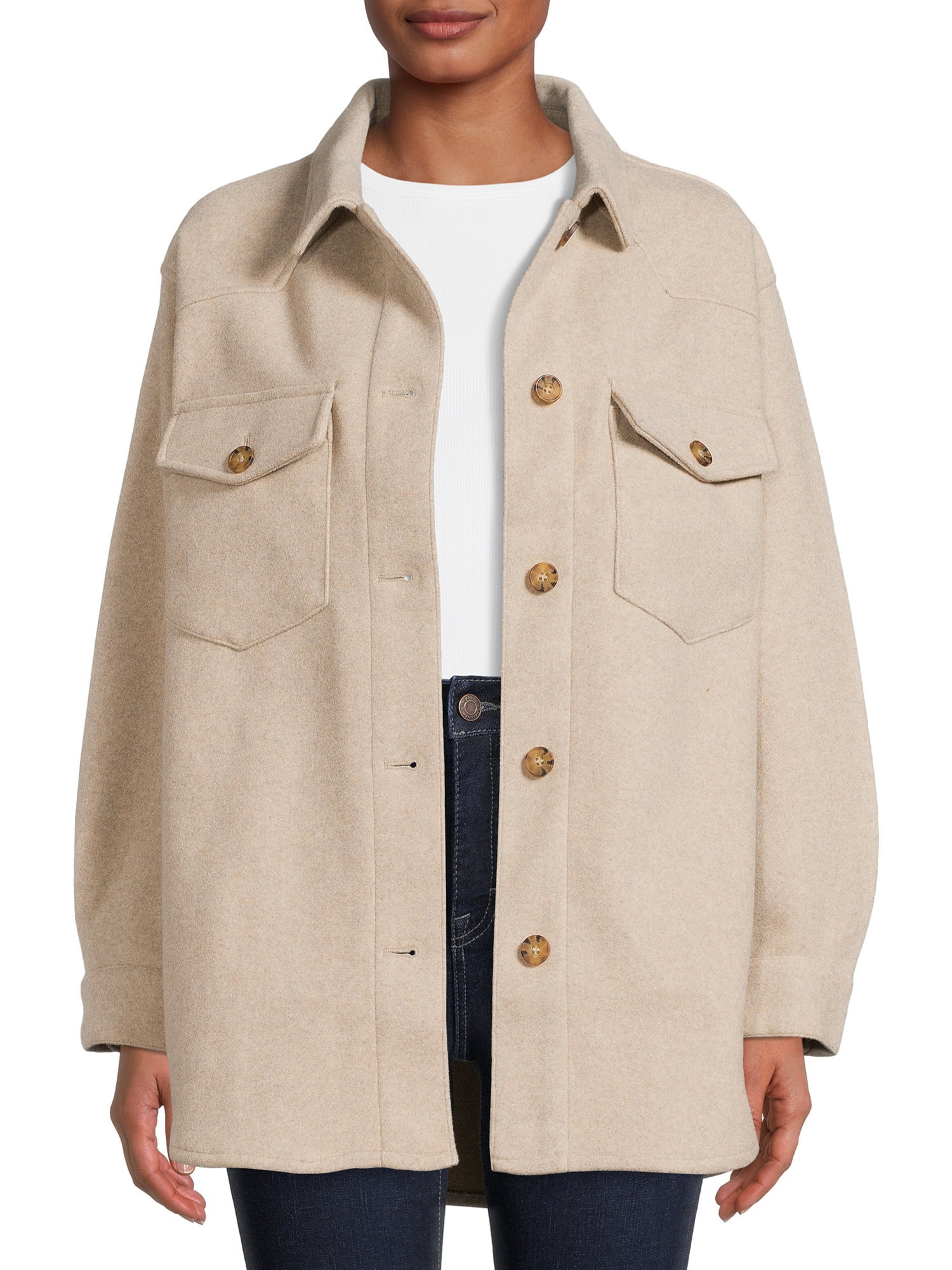 Love Tree Juniors' Fleece Oversized Shirt Jacket - Walmart.com | Walmart (US)