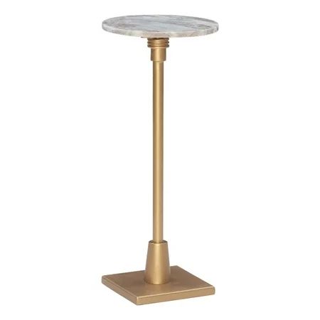 Linon Gavin Adjustable Metal and Sandy Marble Drink Table in Gold | Walmart (US)