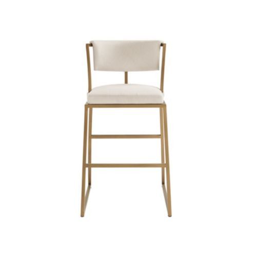 Allister Upholstered Metal Bar Stool in Brass & Sandberg Parchment | Ballard Designs, Inc.