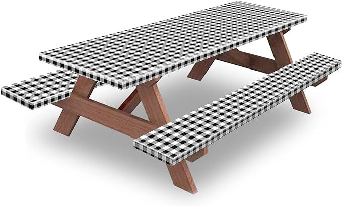 KENOBEE Picnic Table and Bench Fitted Tablecloth Cover, 3-Piece Set, Flannel Backing Elastic Edge... | Amazon (US)