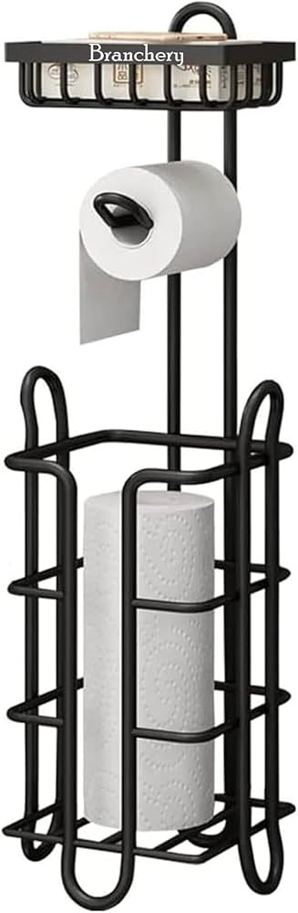 Black Toilet Paper Holder Stand – Floor Bathroom Paper Holder Shelf – Multiple Tissue Roll Ho... | Amazon (US)
