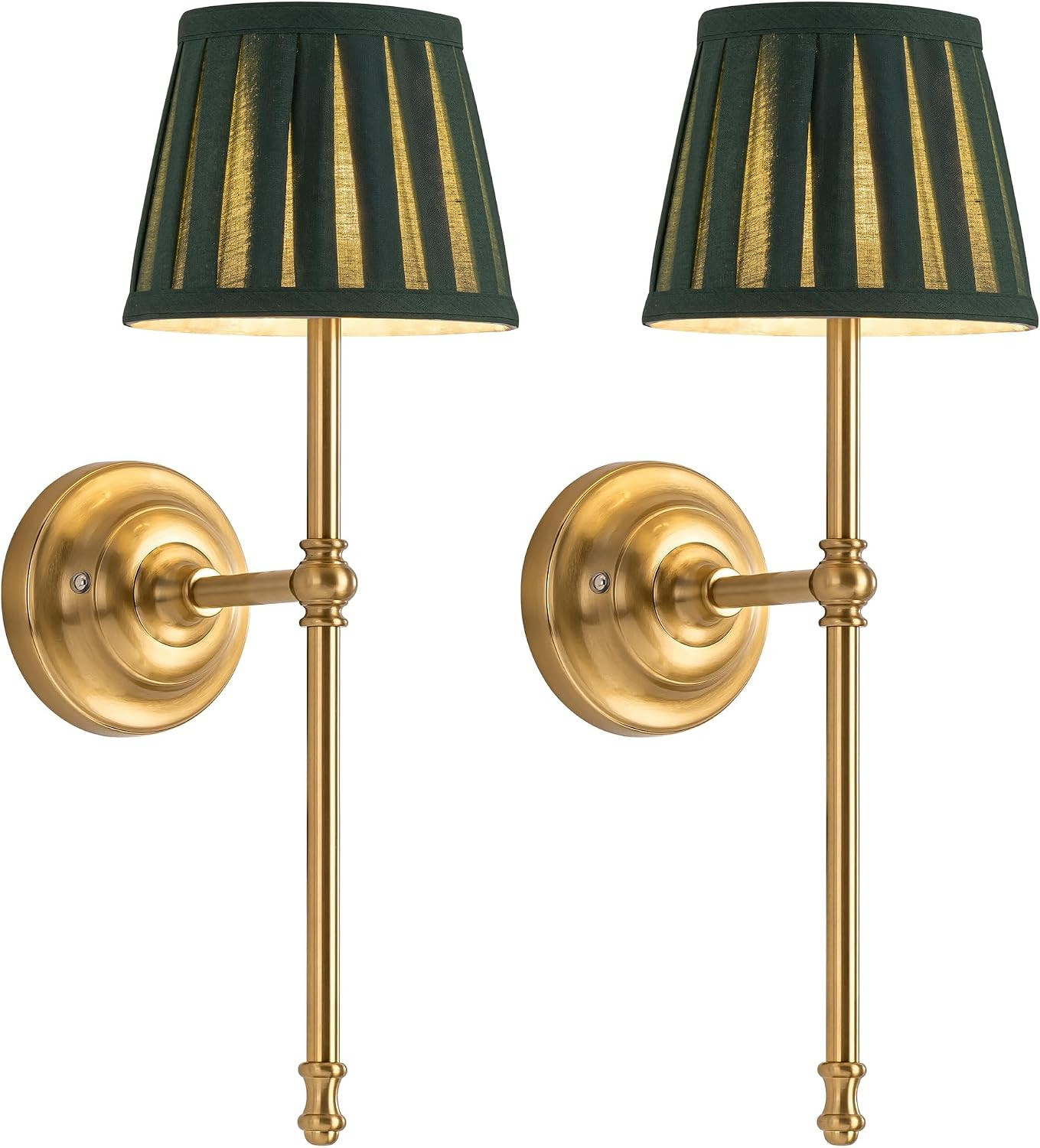 KDG Gold Cordless Wall Sconces Set of 2, Green Fabric LED Wall Lamps | Amazon (US)
