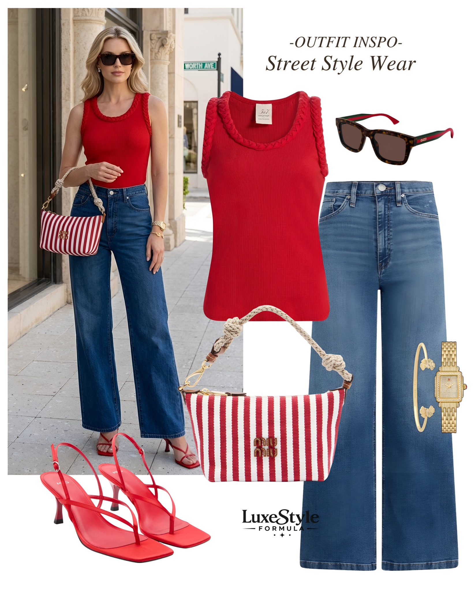 ❤️ This red-on-denim combo is the kind of outfit that makes people stop and ask, “Where did you get that?” 😍  The best part? The top, jeans, and heels are all on SALE ‼️

red knit tank top, braided trim tank, wide leg denim jeans, high rise wide leg jeans, striped shoulder bag, red strappy heels, Parisian street style, elevated casual outfit, coastal chic fashion, old money casual style, luxury inspired outfit, summer capsule wardrobe, effortless everyday style, resort casual outfit, European summer fashion, polished denim outfit, smart casual women, vacation street style, color pop outfit, timeless wardrobe essentials, luxestyleformula

#LTKSeasonal #LTKTravel #LTKootd