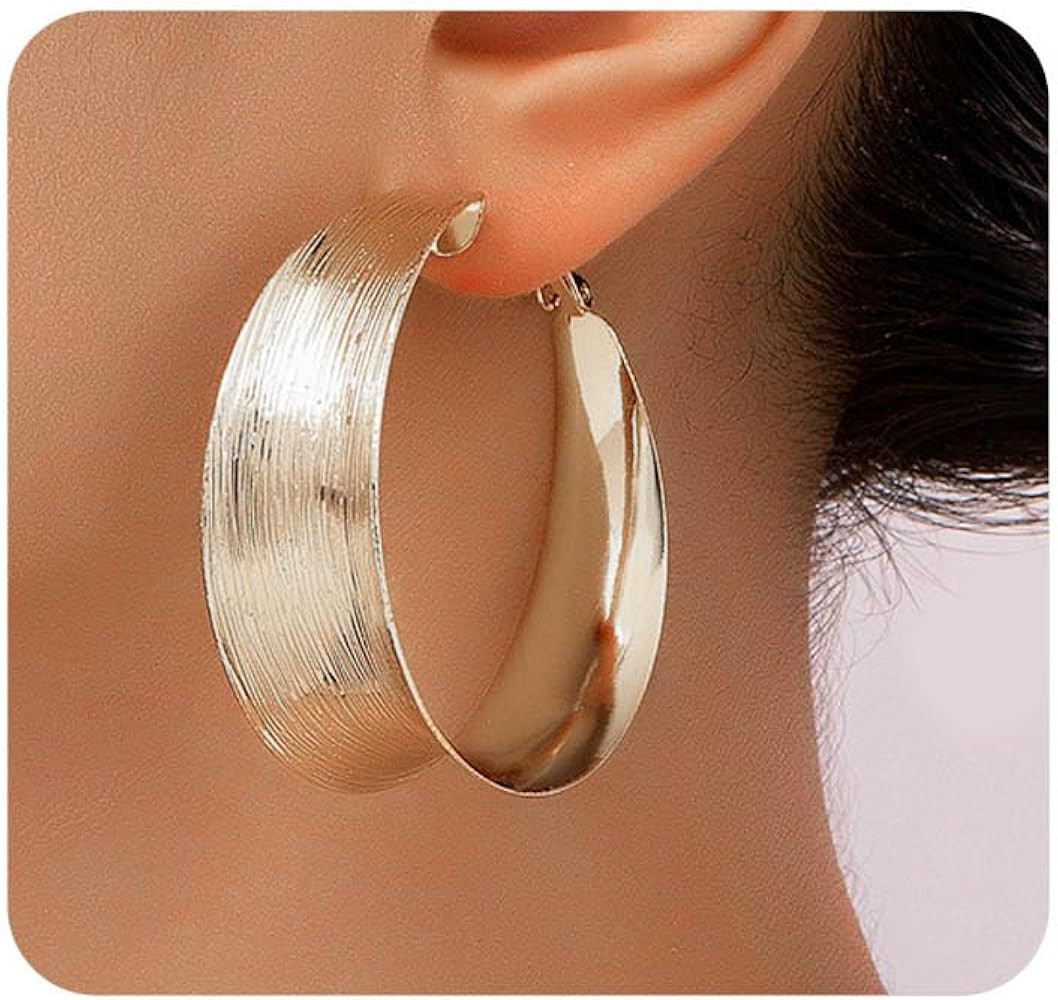 Gold Chunky Hoop Earrings for Women Exaggerated Large Wide Post Thick Hoop Earrings Minimalist Po... | Amazon (US)