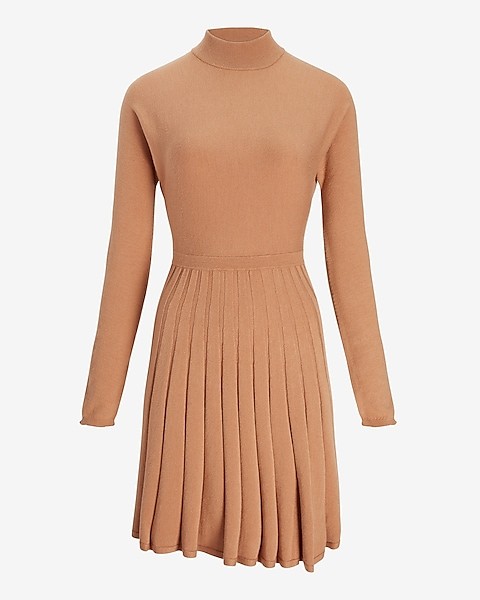 Pleated Mock Neck Cutout Back Sweater Dress | Express
