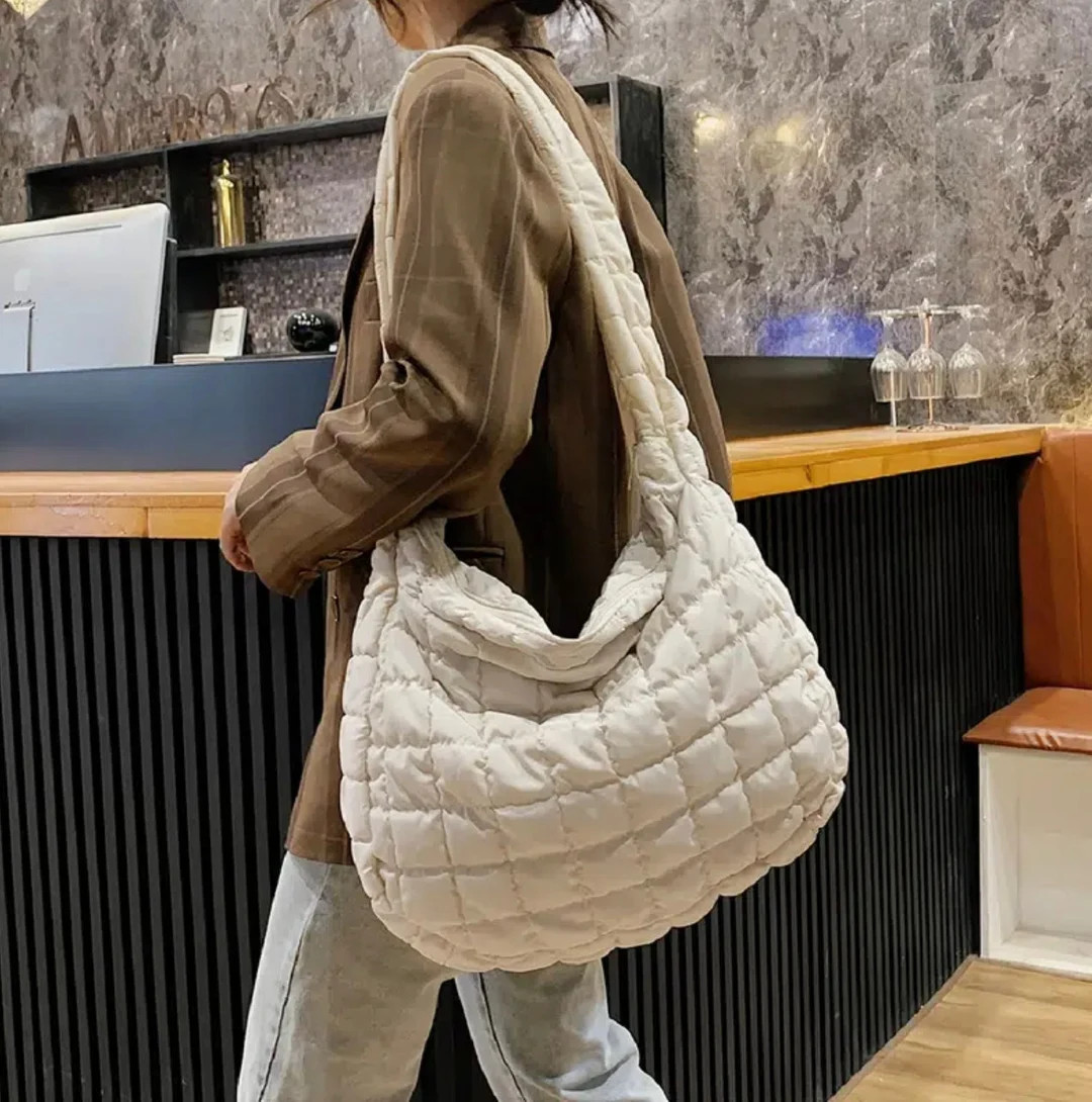 Quilted Nylon Puffy Large crossbody Bag, Lightweight Large Capacity Nylon Crossbody Everyday Bag | Etsy (US)