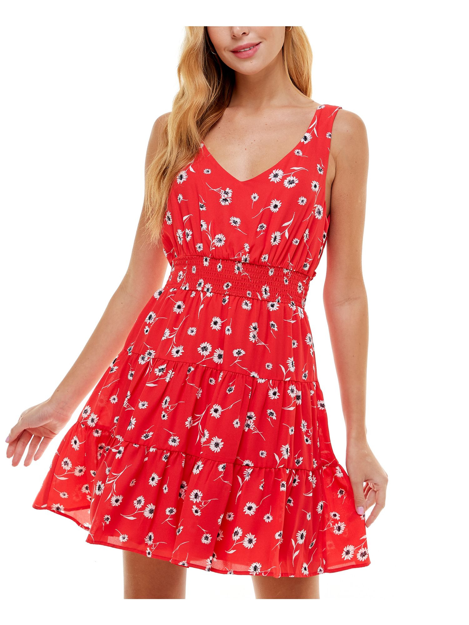 CITY STUDIO Womens Red Floral Sleeveless V Neck Short Party Fit + Flare Dress Juniors XXS - Walma... | Walmart (US)