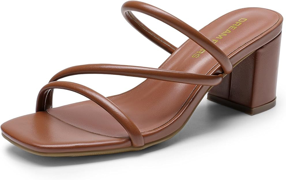 DREAM PAIRS Women's Strappy Heels Open Toe Low Chunky Heel Slip On Mules Square Block Sandals Dre... | Amazon (US)