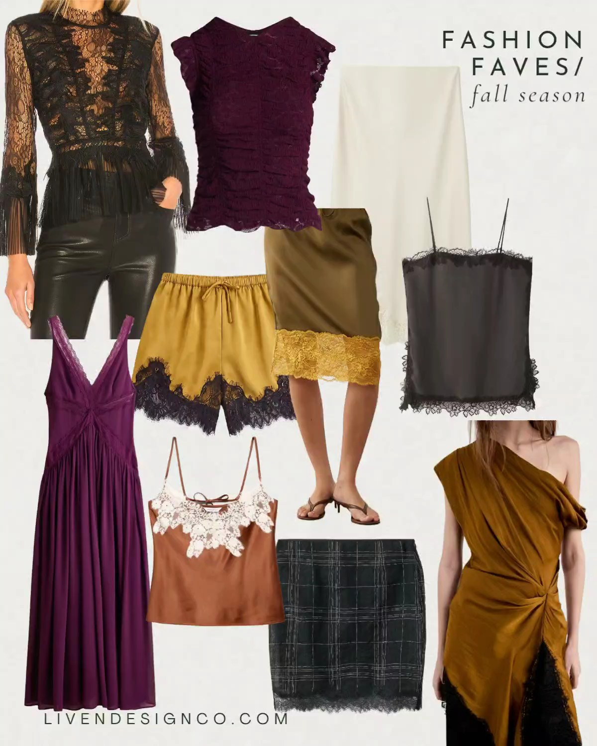Fall lace fashion. Fashion trends. Style inspiration. Lace black top. Lace skirt. Plaid lace skirt. Slip dress. Lace camisole. Lace shorts. Satin shorts. Asymmetrical top. Burgundy top. Walmart fashion. Revolve. Mango. Banana Republic. H&M. Satin skirt

#LTKSeasonal #LTKSaleAlert