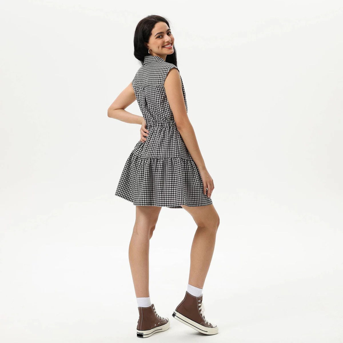Women's Mini Cap Sleeve Elastic Waistband Mini Dress - Wild Fable™ Black Gingham | Target