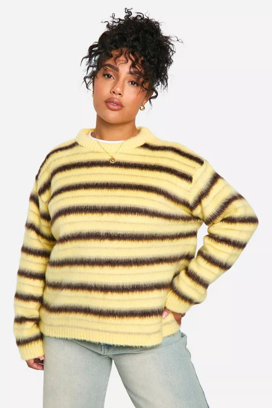 Plus Fluffy Striped Sweater | boohoo (US & Canada)