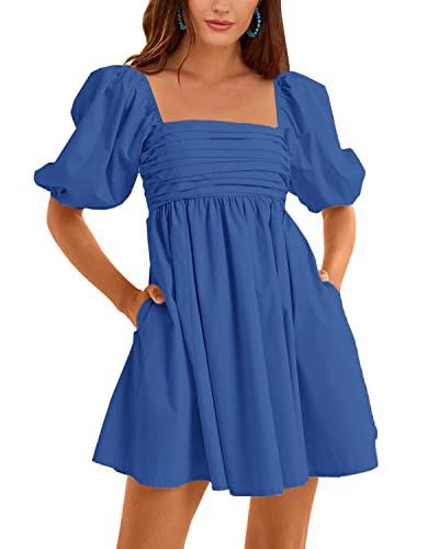 Ebifin Womens Square Neck Dresses Half Puff Sleeve High Waist A-Line Casual Backless Smocked Shor... | Amazon (US)