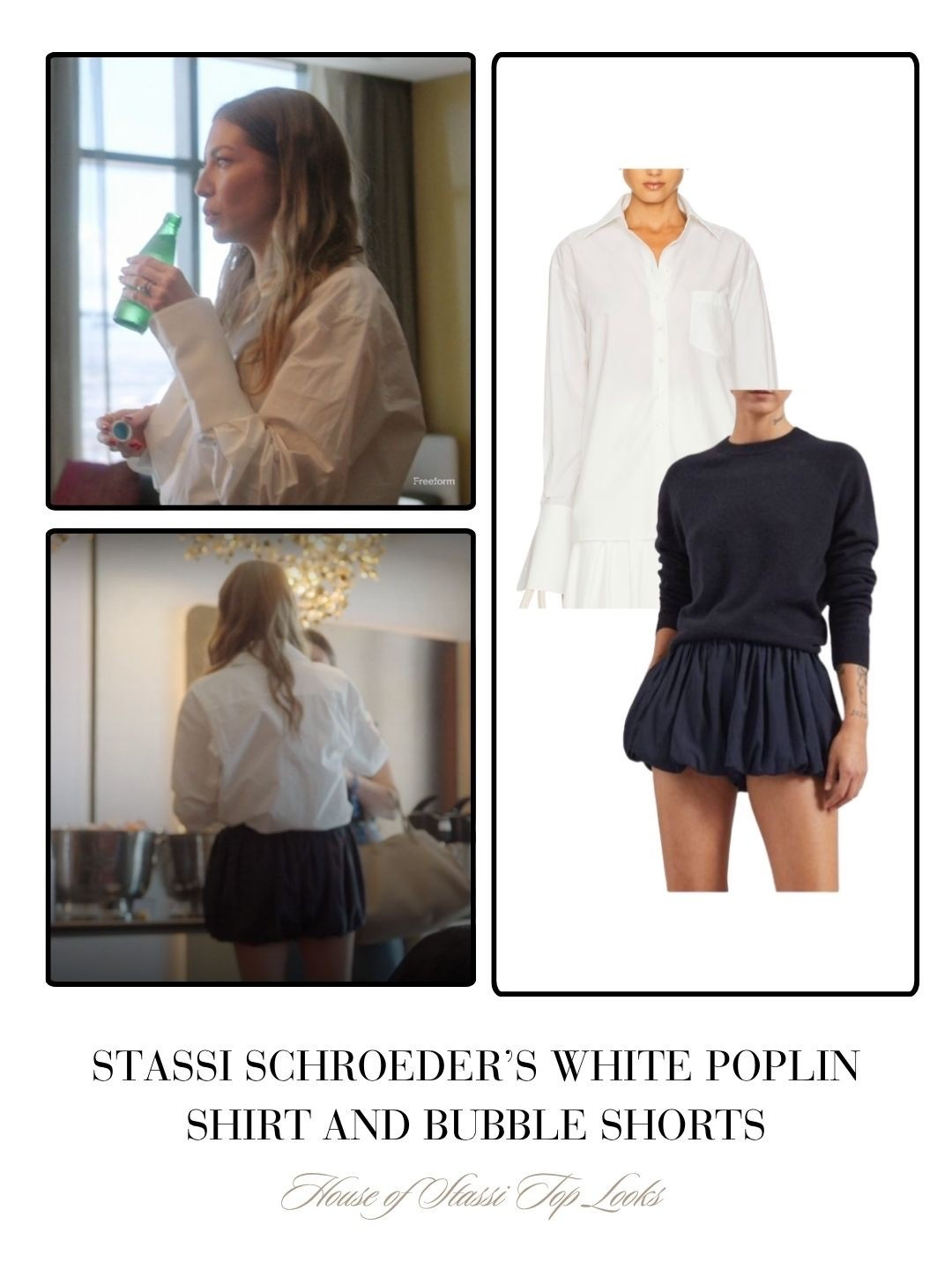 Stassi Schroeder’s Long Cuff Poplin Top and Bubble Shorts // Shorts sold by Frankie Shop