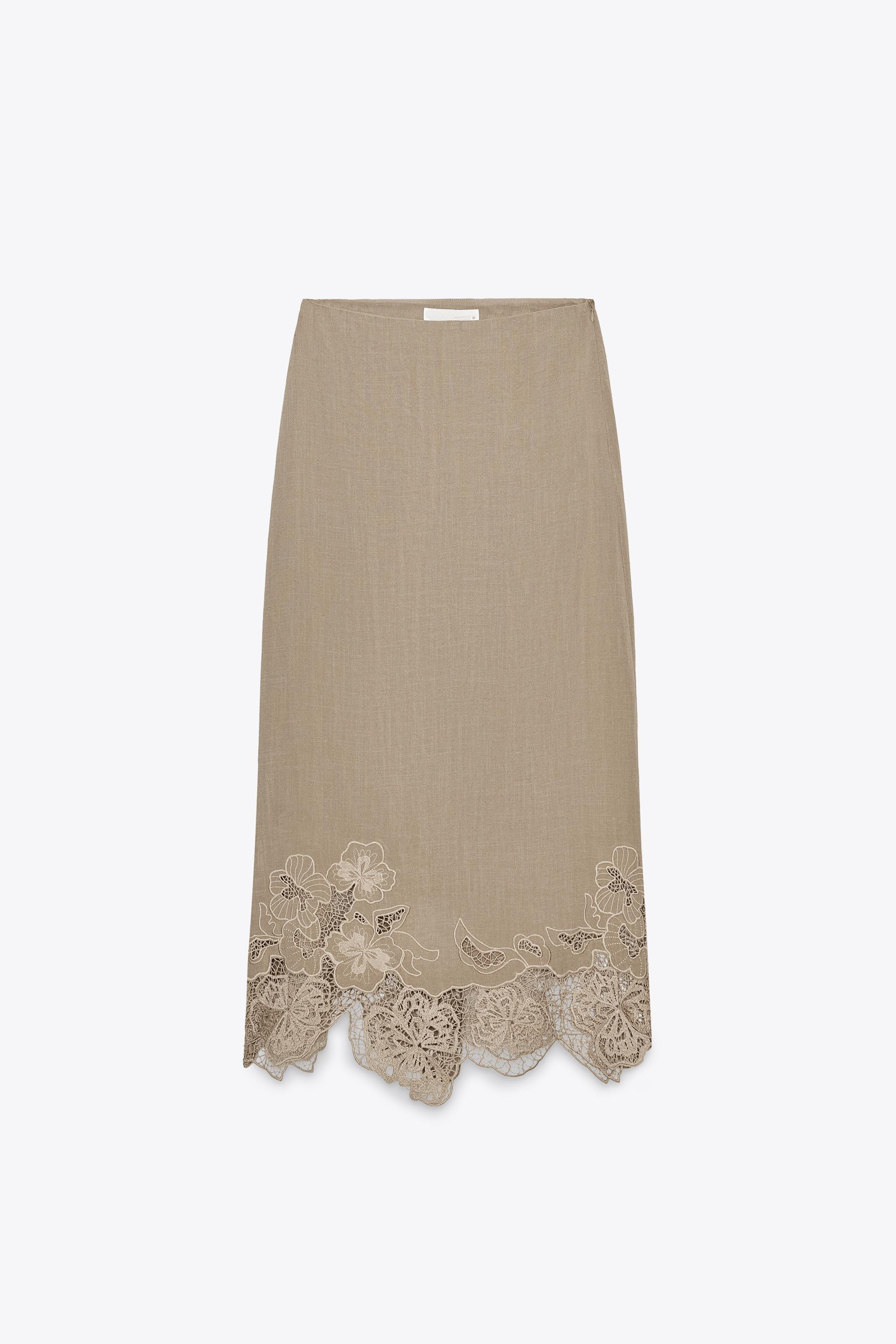 EMBROIDERED MIDI LINGERIE SKIRT | Zara US