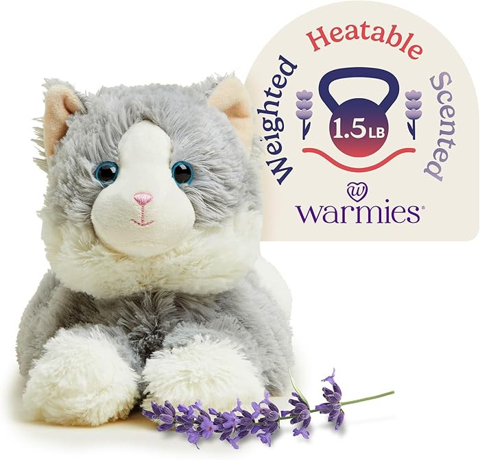 warmies Microwavable & Weighted Stuffed Animals, Laying Down Gray Cat - Heated Stuffed Animal Plu... | Amazon (US)