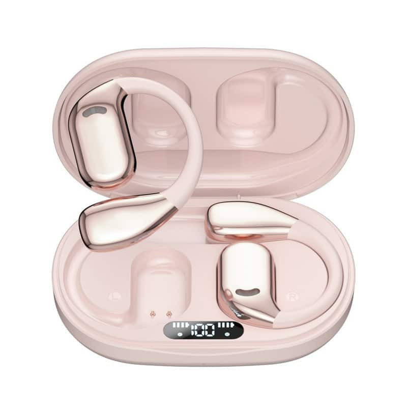SKRAN - Open Ear Headphones Bluetooth Wireless - with Ergonomic Earhook Ear Buds, Led Power Display,for Workout,Cycling,Running - Pink | Best Buy U.S.