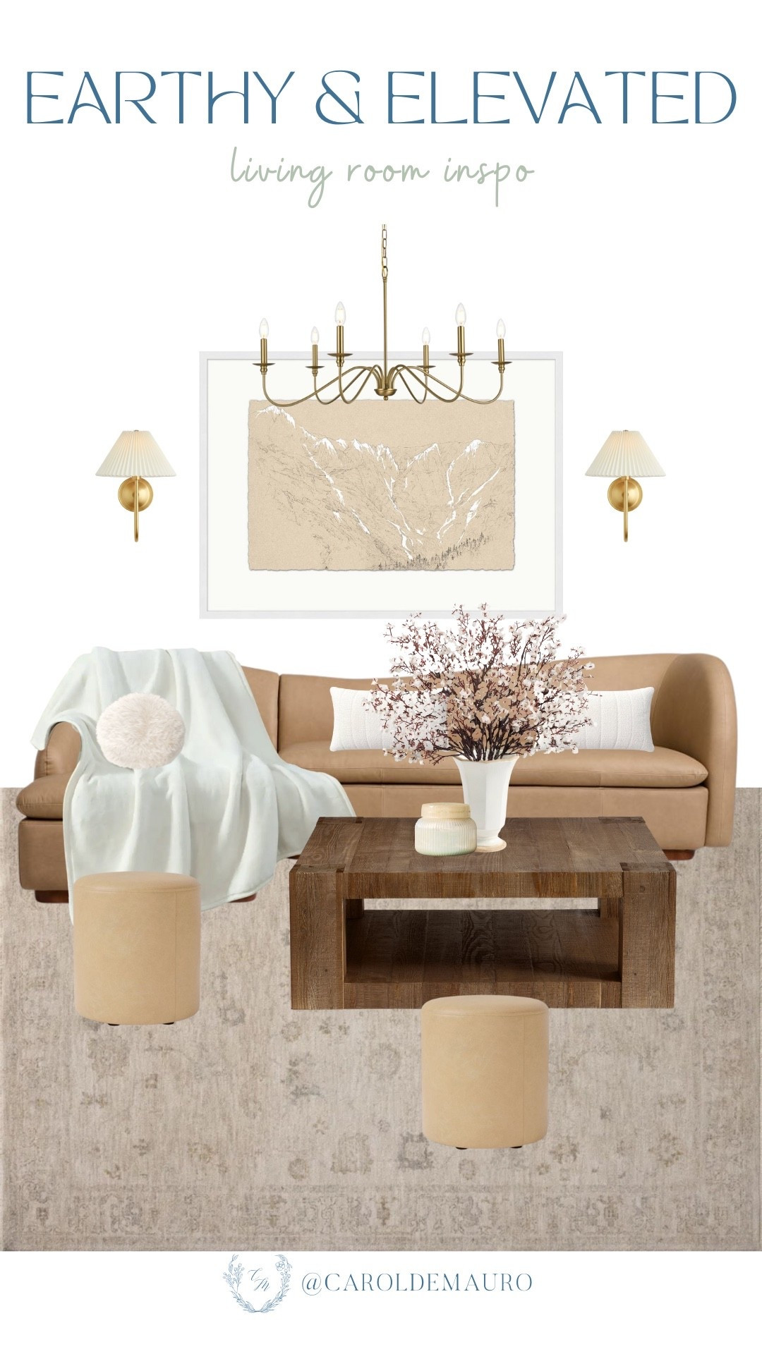 If you've been thinking about refreshing your living room for the new season, check out this inspo for that earthy and elevated vibe! All you need is a cozy couch, a wooden coffee table, ottoman chairs, a neutral rug, and wall decor.

neutral home, living room furniture, decor inspo, lighting fixtures, interior design, cozy living, seating corner, house goals

#LTKU #LTKSeasonal #LTKHome