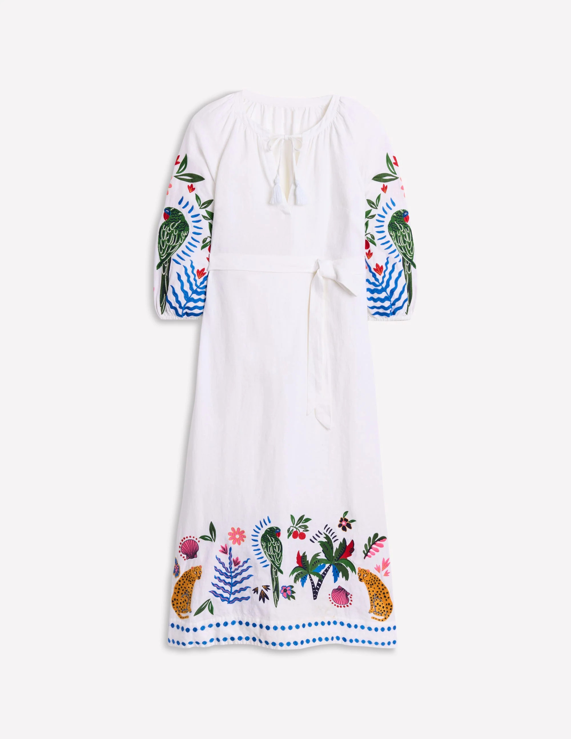 Embroidered Linen Tassel Dress-Ivory | Boden (US)