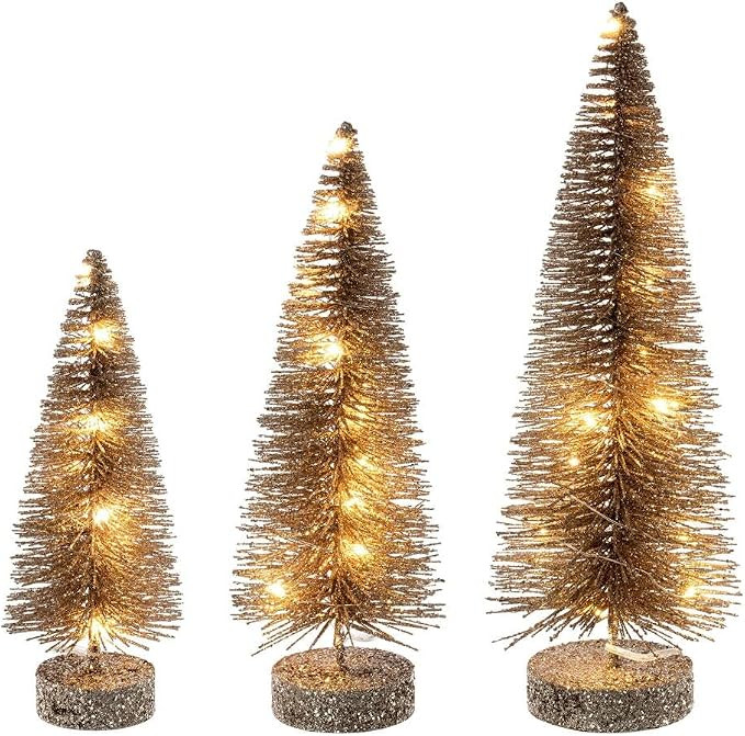 Vickerman 8"-10"-12" Champagne Lit Bottle Brush Tree Set. | Amazon (US)