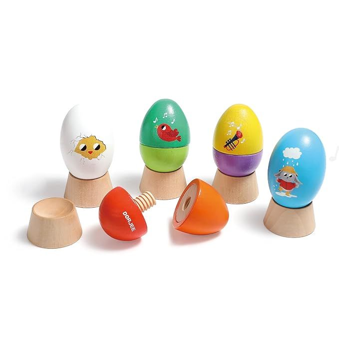 DORJEE Egg Shakers, 4 Musical Eggs for Nature White Noise Sound, 1 Wooden Egg for Twist, Egg Toys... | Amazon (US)
