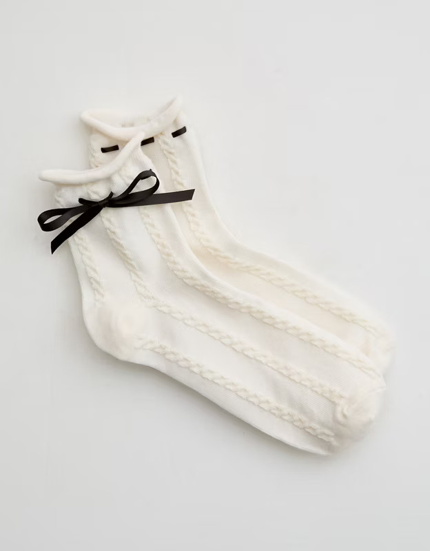 Aerie Ribbon Bow Cable Quarter Socks | Aerie