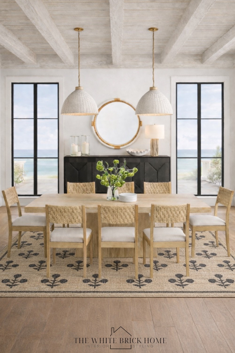 A serene coastal dining room where natural textures, woven lighting, and a jute rug come together for an effortless, elevated style. 
🖤🖤
Dining room, dining room decor, dining room design, dining room furniture, dining table, dining chair, dining room rug, jute rug, dining room decor, coastal design, coastal room, coastal decor, pendant light, table lamp, wall mirror, table, chair, dining room ideas, pottery barn dining room, cabinet, buffet cabinet, black buffet cabinet, dining room cabinet, home design, home decor, candles, decor, pottery barn, wayfair, Serena and lily 


#LTKSaleAlert #LTKSeasonal #LTKHome