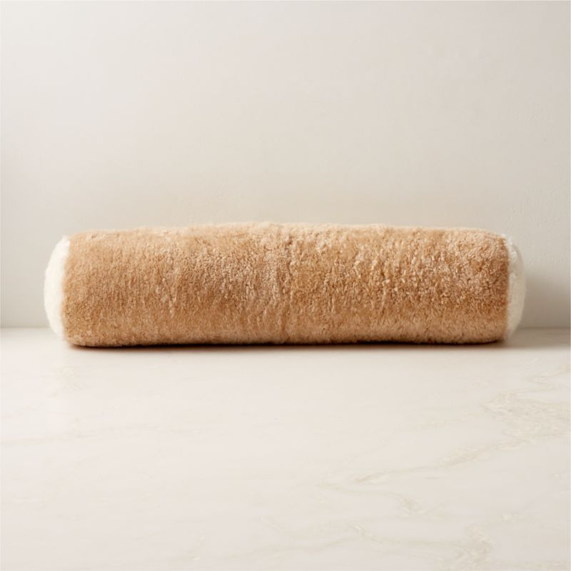 Light Brown Sheepskin Fur Bolster Pillow | CB2 | CB2