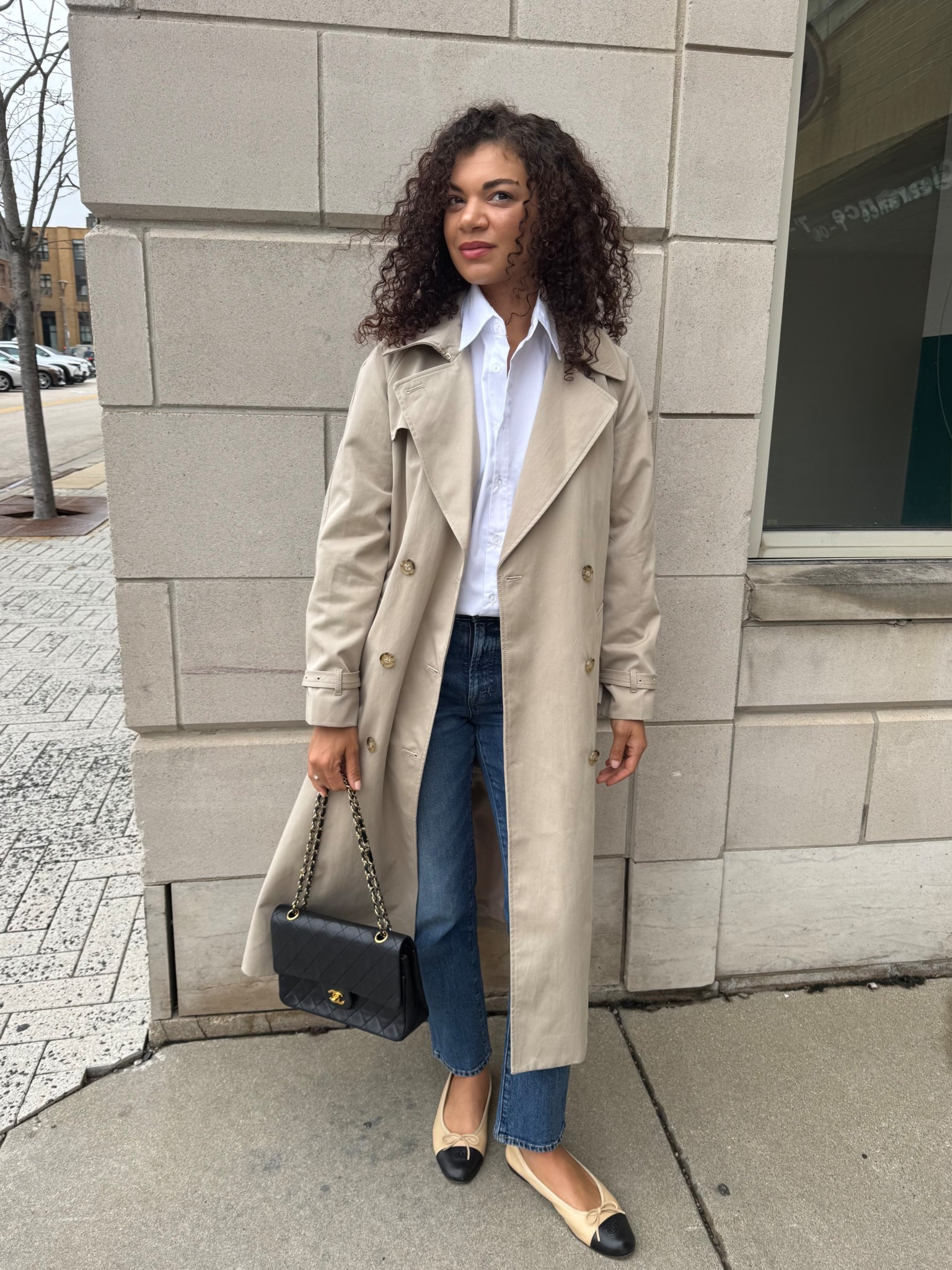 Classic spring outfit with a button up, jeans, trench coat, and ballet flats

#LTKootd