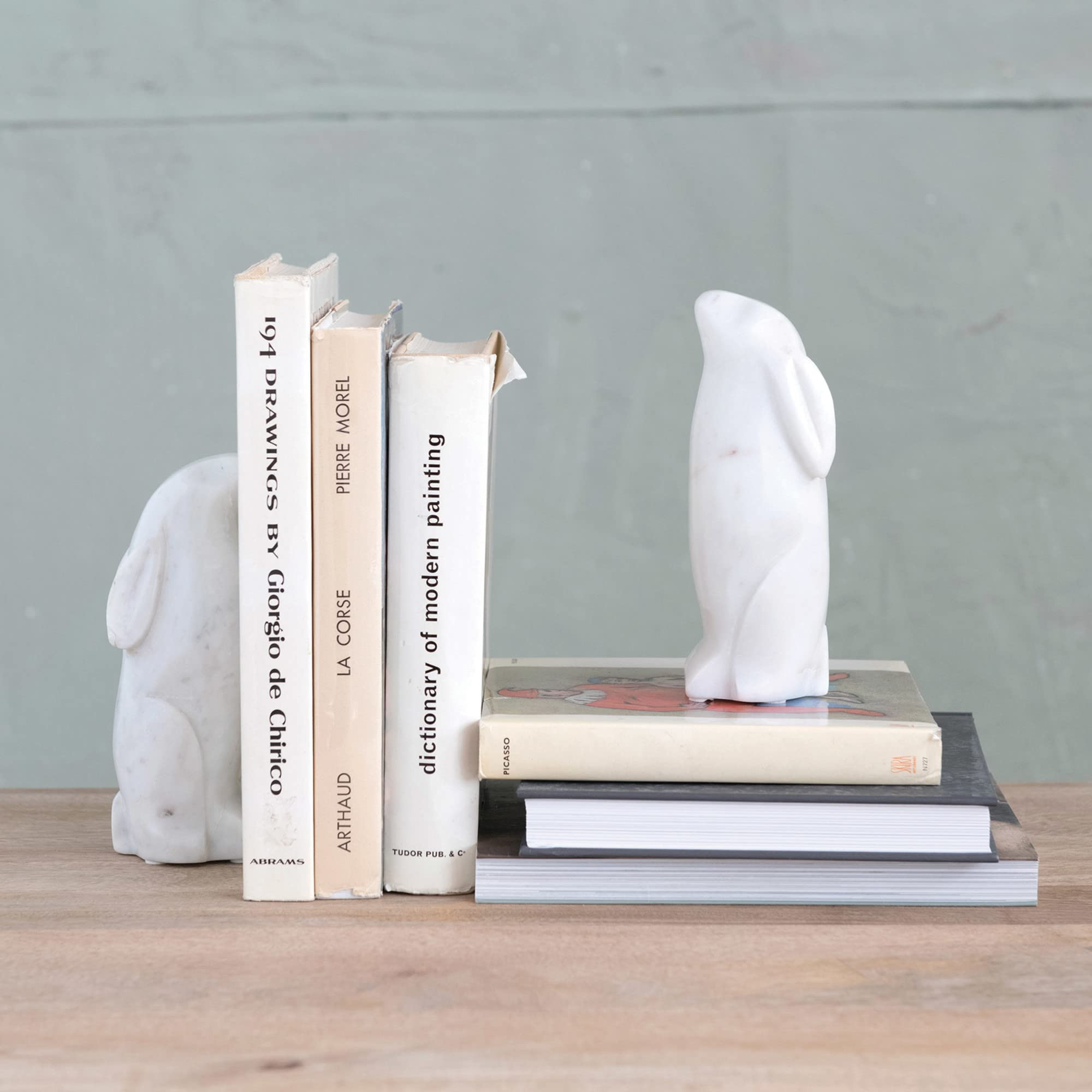 Creative Co-Op Handcarved Rabbit Marble, White, Set of 2 Bookends, 3" L x 5" W x 7" H | Amazon (US)