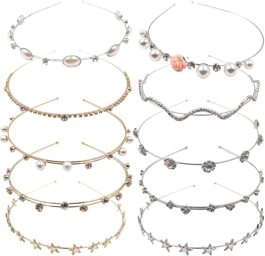 CellElection 10PCS Crystal Headband Pearls Flower Hairbands Jewelry Rhinestone Fashion Beaded Hea... | Amazon (US)